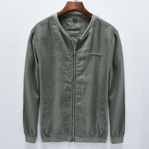 New brand autumn and winter linen jackets men army green stand collar solid jacket mens comfortable outerwear male chaqueta jas
