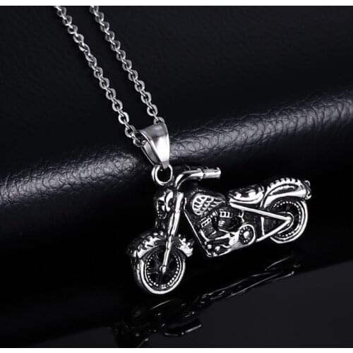 Mans Vintage Gothic Ghost Rider Pendants Stainless Steel Motorcycle Motor Bike Pendant Necklace