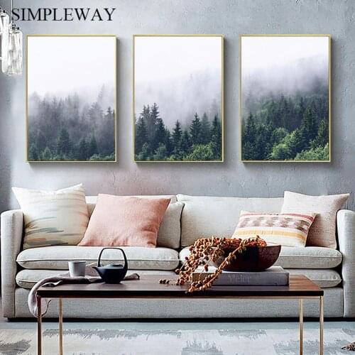 Scandinavian Foggy Forest Nature Landscape Wall Poster Nordic Canvas Art Print Painting Modern Living Room Decoration Picture