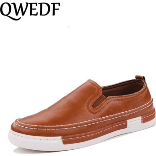 QWEDF New 2018 Men Casual Shoes Leather Summer Breathable Luxury Brand Flat Shoes for Men slip on loafers Drop Shipping XX-015