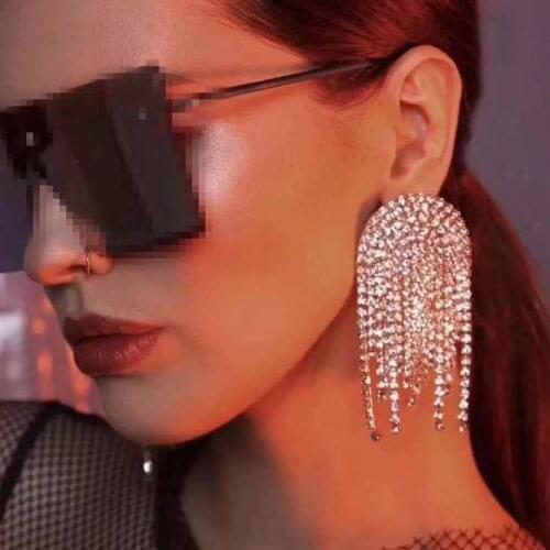 New shiny Rhinestone long tassel pendant womens Earrings Fashion luxury crystal hot sales statement jewelry earrings wholesale