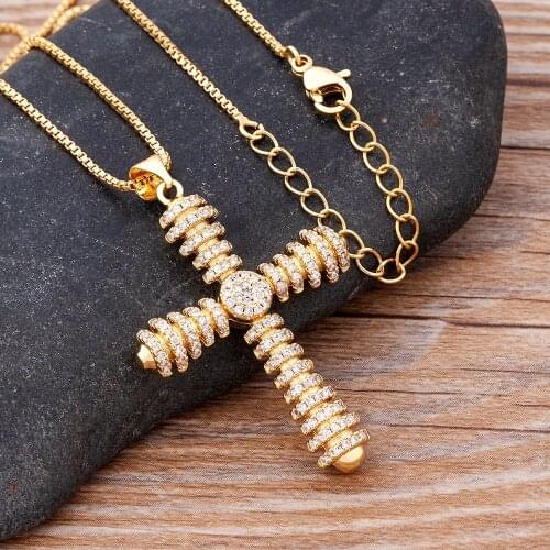 New Trendy Female White Crystal Cross Pendant Necklace Charm Gold Color Chain Necklaces For Women Wedding Party Jewelry Gift