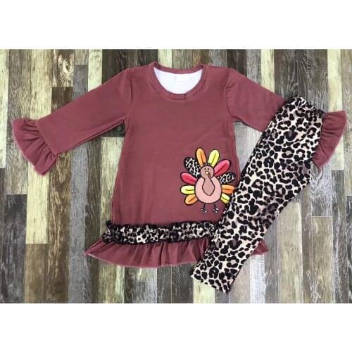Turkey embroidery toddler girl clothes brown girl ruffle boutique outfits