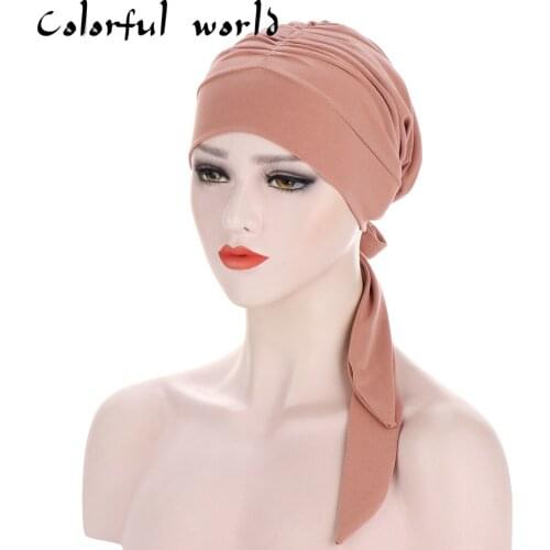 2020NEW Women muslim fashion hijab cancer chemo hat turban head cover hair loss Head Scarf Wrap Headwear Strech Bandana Headband