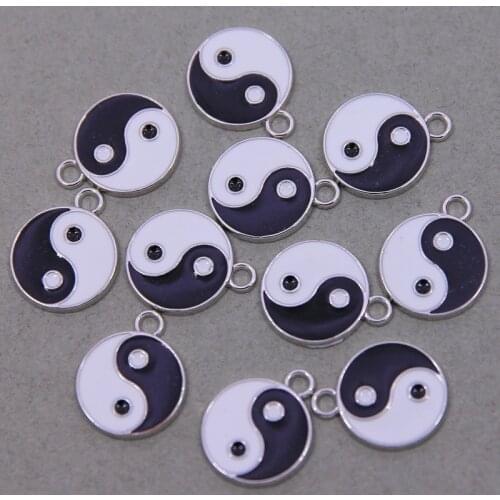 6pcs 16mm Vintage Style Enamel Taji Yin Yang Gossip Charms Pendant For Necklace & Pendant Jewelry Accessories