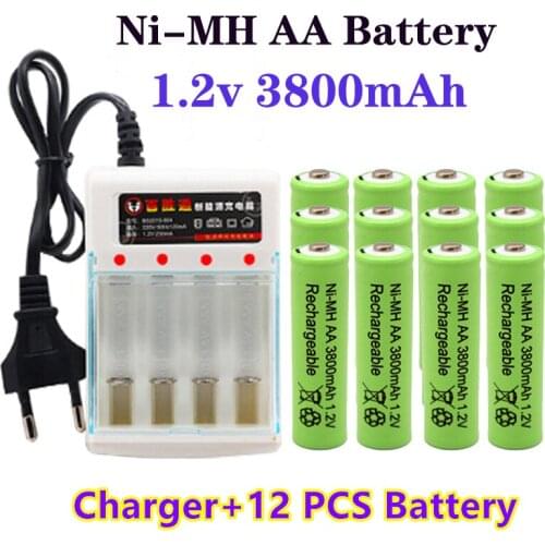 1,2V 3800mAh NI MH AA Pre-cargado bateras recargables NI-MH recargable AA batera para juguetes micrfono de cmara charger+battery