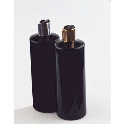 500ml 12pcs black empty plastic shampoo bottle with gold/silver disc top cap,17 oz PET essential oil bottle shower gel bottle