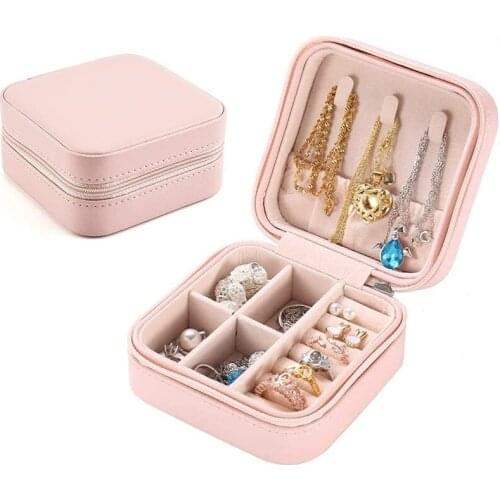 Portable Jewelry Box Portable Storage Organizer Earring Holder Zipper Women Jewelry Display Travel Case