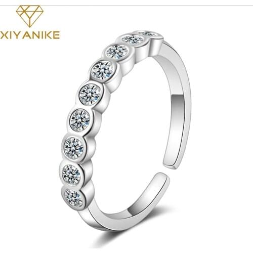 XIYANIKE 925 Sterling Silver Wedding Rings for Women Couple Exquisite Sparkling Single Crystal Ear Jewelry Size 16mm Adjustable