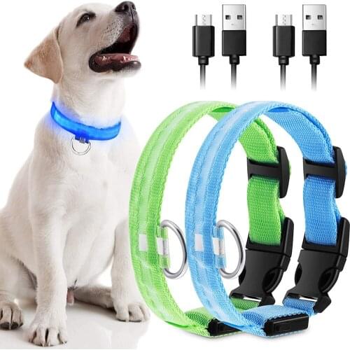 LED Nylon Pet Dog Collar USB Charging Night Safety Flashing Glow Puppy Leash Anti-Lost Small Dogs Pets Accessories Dog Light