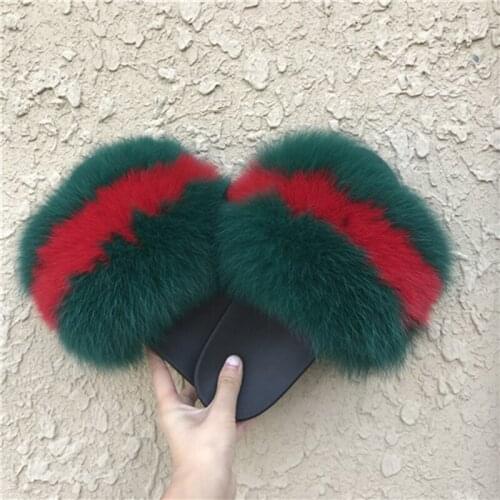 Women Furry Slippers Ladies Shoes Cute Plush Fox Hair Fluffy Sandals Female Fur Slippers Summer Men Fur Slides 36-45 Big Size