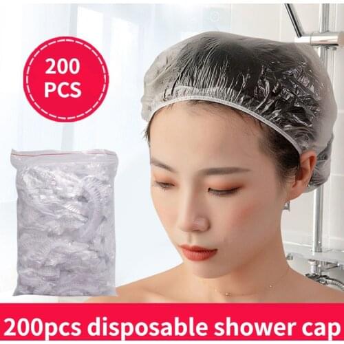 200pcs Thickened disposable hotel home shower cap with elastic transparent hair cap
