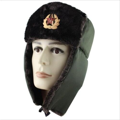 WZCX Soviet Military Badge Pilot Trapper Trooper Hat Windproof Cold Protection Outdoor Ushanka Earflap Men Snow Caps