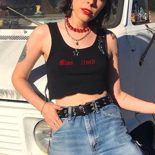 Letter Embroidery y2k Tops Women 2020 Wummer Sleeveless Off Shoulder Tank Tops Slim Fit Clothes Party Cropped Tops Streetwear