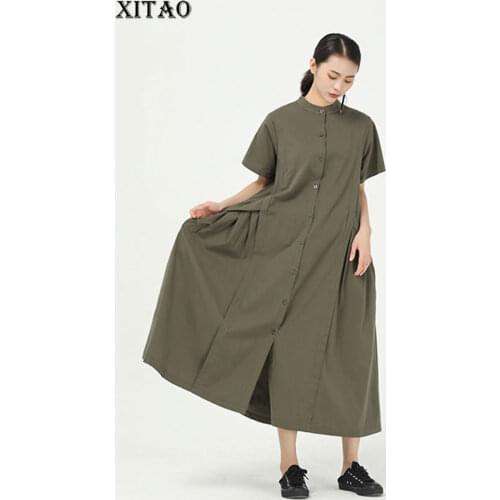 XITAO Vintage Irregular Hem Dress Fashion New Pleated 2020 Summer Pleated Pocket Goddess Fan Minority Casual Loose Dress DMY4811