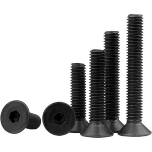 3pcs M16 black countersunk head hexagon socket screw flat head bolt 30mm-65mm thread length 10.9 grade carbon steel