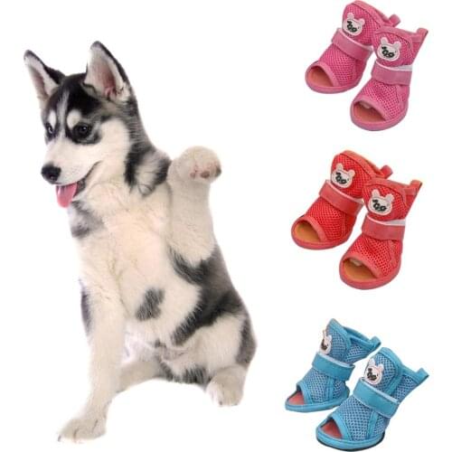 4Pcs Fashion Summer Soft Breathable Anti-Skid Shoes Socks Pet Shoes Sandals Dog Puppy Boots Pet Supplies