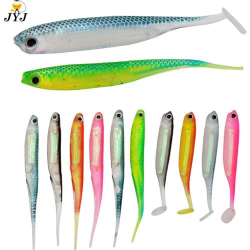 7.5cm 10cm soft shad fish with inner colorful reflection tube inside ,hollow body belly , soft small minnow lure bait