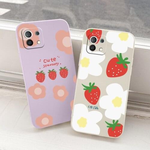 Strawberry Flowers Case For Xiaomi Mi 11 lite Ultra 11i 10T 9T Soft Phone Cover For 10 10S 9 8 lite Pro Poco F2 X2 F3 Pro Case