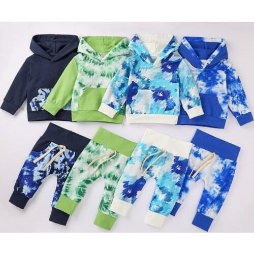 6M-2Y Autumn Spring Infant Toddler Baby Kid Girl Tie Dye Clothes Clothes Long Sleeve Hooded Tops Pants Outfits