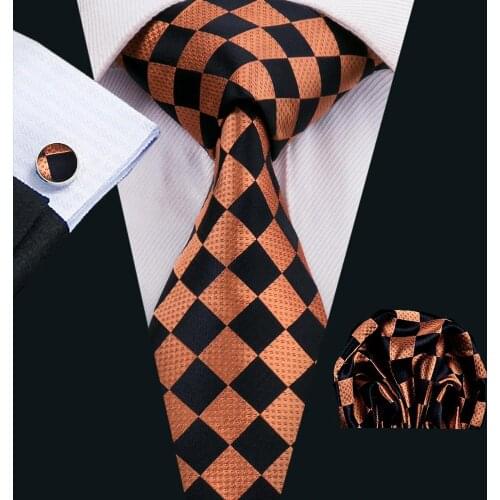 FA-1563 2018 New Fashion Mens Tie Plaids Silk Jacquard Woven Gravata Necktie Hanky Cufflinks Set For Business Wedding Party