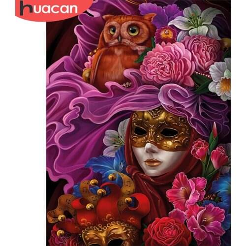 HUACAN 5D DIY Diamond Painting Masks Full Square Round Diamond Embroidery Portrait Mosaic Owl Needlework Decor For Home