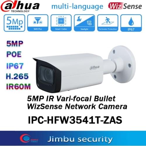 Dahua 5MP Bullet POE Camera IPC-HFW3541T-ZAS 2.7 mm–13.5 mm IR60m WizSense starlight POE Intelligent detection Vari-focal