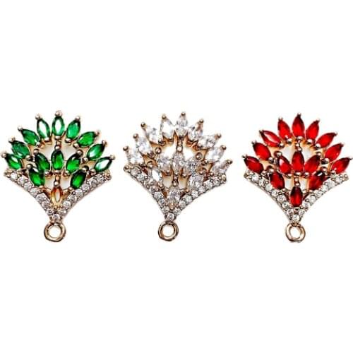 KC Gold Color Rhinestone Eardrop Crystal Fan Pendant Charms Necklace Earring Accessories Jewelry Making Diy Material 4pcs