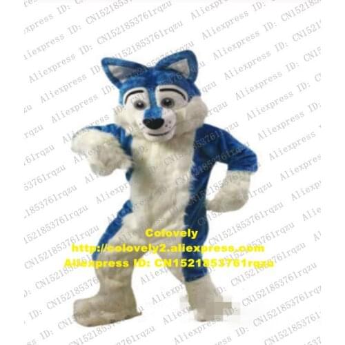 Blue White Long Fur Furry Husky Dog Fox Wolf Mascot Costume Fursuit Adult Cartoon Live-dressed Annual Symposium zz7677
