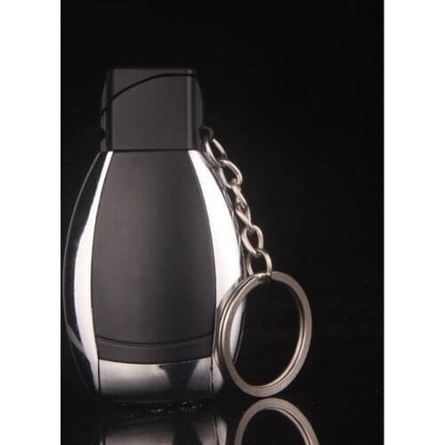 Metal Gas Lighter Inflatable Windproof Red Flame Car Key Chain Shape Pendant With LED Light Smoking Accessories
