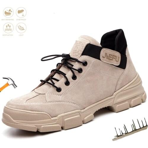 Fashionable Mens Safety Work Shoes High-top Steel Toe Cap Non-slip Anti-piercing Anti-smashing Boots Breathable Waterproof Shoes