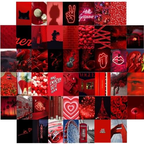50pcs Red Neon Aesthetic Pictures Wall Stickers Flowers for Wall Collage Kits Photos Collection Stickers Girl Bedroom Decor