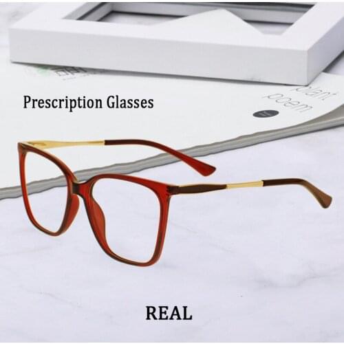 REAL Brand Prescription Glasses Women Square Anti Blue Light Photochromic Optical Eyewear Frame 1003