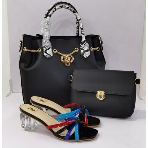 Black Color New Coming Good Price African Women Shoes Matching Bag with Platform High Quality Pumps for Garden Party