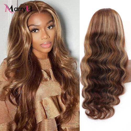 Body Wave Lace Front Wig 4/27 Highlight Wigs For Women Ombre Colored 13x4 Lace Front Human Hair Wigs Brown And Blonde Wigs ISEE