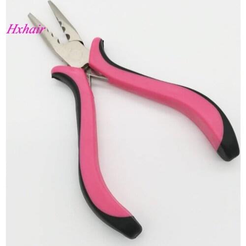 Freeshipping -No.9 1pcs Pink hair pliers Straight Head with Teeth and 3 Holes / Hair Extension Pliers