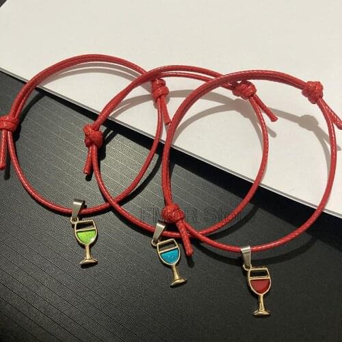 1Pcs Wine Glass Pendant Adjustable Bracelet 3 Colors Leather Hand Chain Charm Rope Jewelry Elegant Women Dropshipping