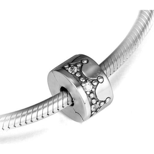 Clear CZ Dazzling Crown Clip Beads for Charms Bracelets Women DIY Silver 925 Jewelry Crystal Charm Beads for Jewelry Making