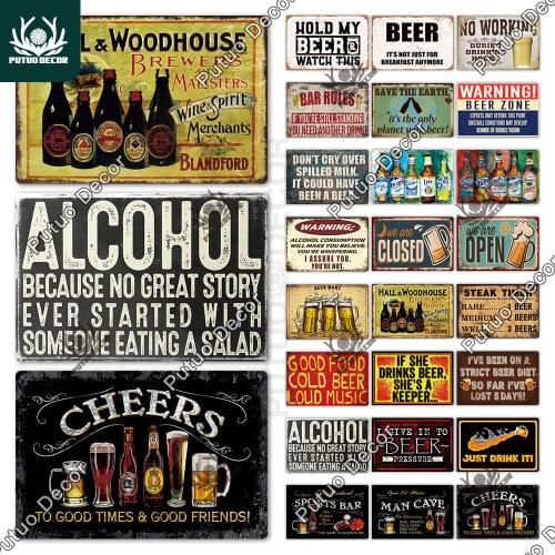 Putuo Decor Beer Metal Sign Plaque Metal Vintage Pub Funny Tin Sign Wall Decor for Pub Club Man Cave Bar Decoration Tin Plates