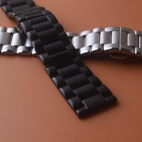 Stainless Steel Watch Band Strap Women Men Metal Watchband Solid Link Bracelet 24mm High Quality Matte Accessories Silver Black