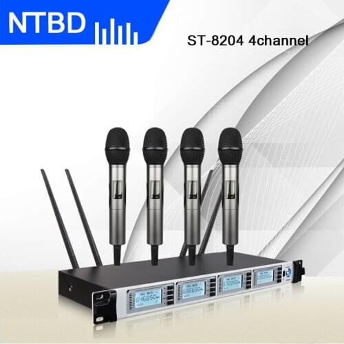 NTBD Stage Performance Wedding School Party Home KTV Silver Handheld ST-8204 Professional Wireless Microphone 4 Channels