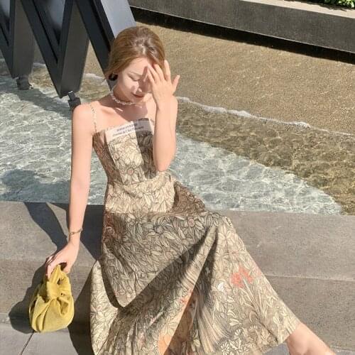 Vintage Casual Sundress Female Beach Dress Long Backless Women Temperament Dress Summer Boho Sexy Floral Dress party dress