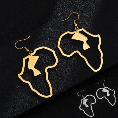 SONYA Stainless Steel Gold Color Egyptian Queen Nefertiti Earrings African Map Earrings Jewelry Africa Ethnic Gift