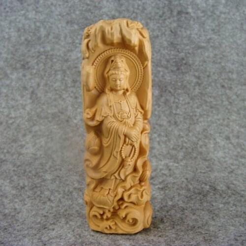 Natural solid wood carving Buddha statue Guanyin carving crafts lucky