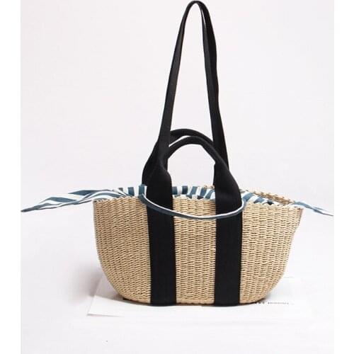 New Fairy Straw Woven Bag Handmade Female Shoulder Bags for Women Seaside Vacation Beach Round Straw Tote Womens Beach Tote Bag