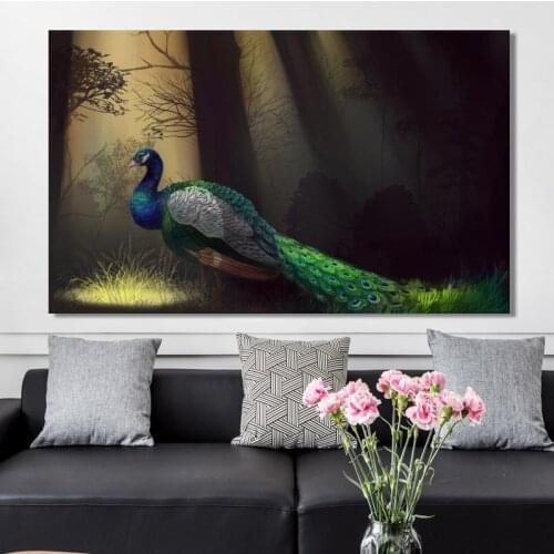 Modern Animal Posters and Prints Wall Art Canvas Painting Beautiful Peacock Pictures for Living Room Home Decoration No Frame