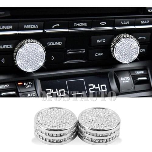 For Porsche Macan Rhinestone Style Console Air Condition Knob Cover 2014-2018 2pcs Car Accessories Interior Car Decor Car Trim