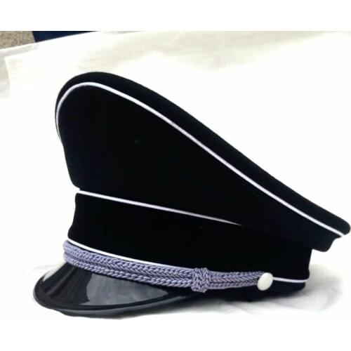 Tomwang2012. WWII WW2 GERMAN ELITE OFFICER WOOLEN HAT BRIMMED MILITARY CAP BLACK COLLECTION WAR REENACTMENTS