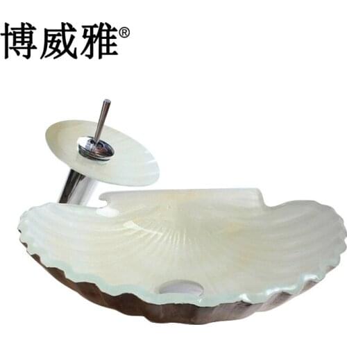 New style bathroom glass washbasin bathroom hot melt color scallop art above counter basin wash basin