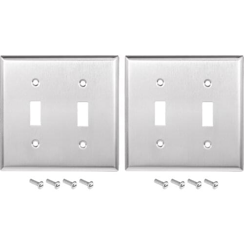 Uxcell 2 Gang Classic Toggle Decorative Wall Plate Switch Plate Cover Stainless for Light Switch Receptacle Outlet Wall 2pcs